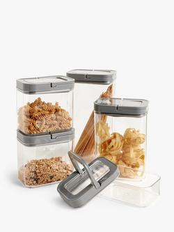 John Lewis Flip Lock Airtight Rectangular Storage Containers, Set of 5 - view 2, Clear/Grey