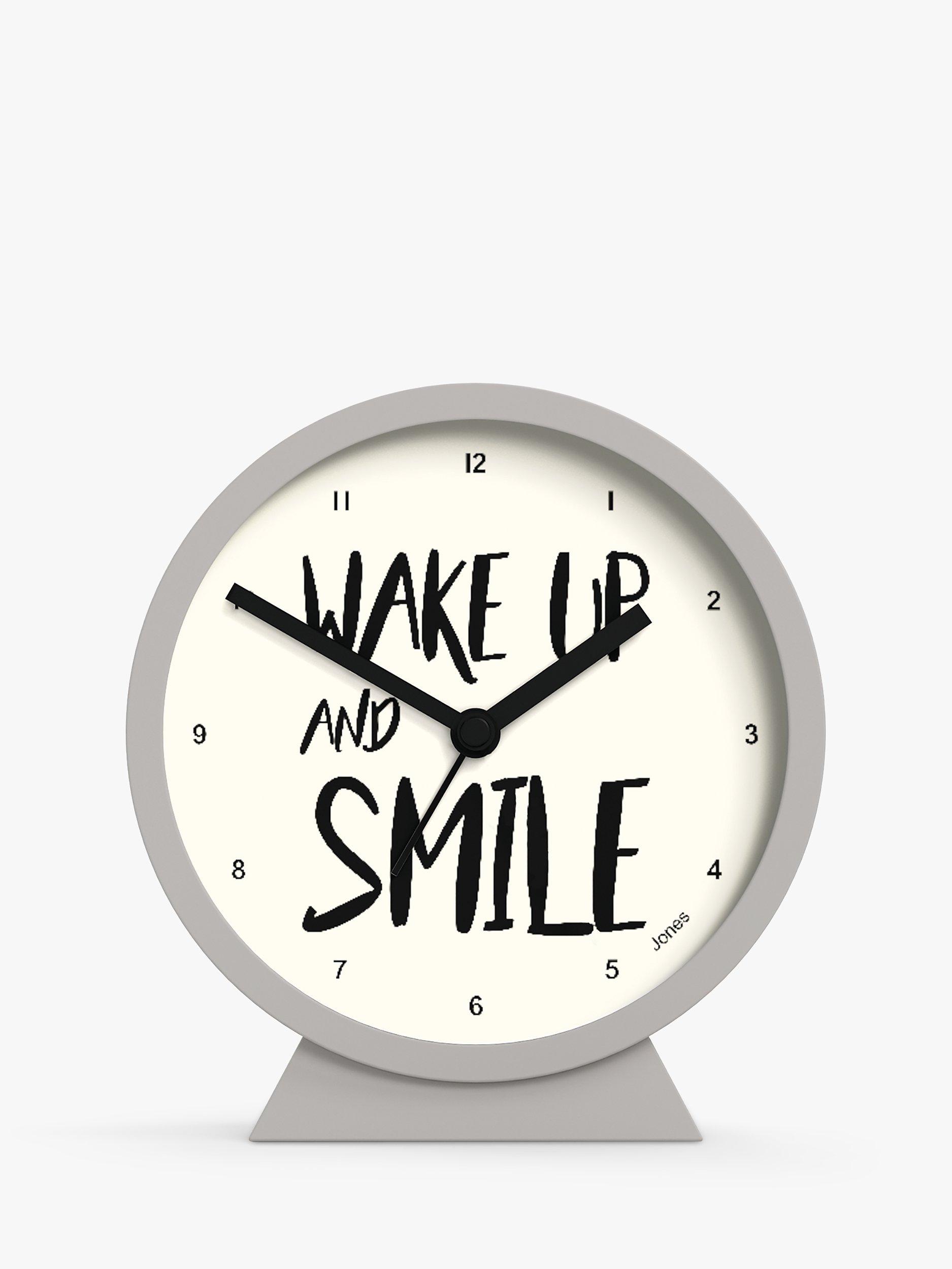 Jones Clocks Daybreak 'Wake Up & Smile' Analogue Alarm Clock, Grey