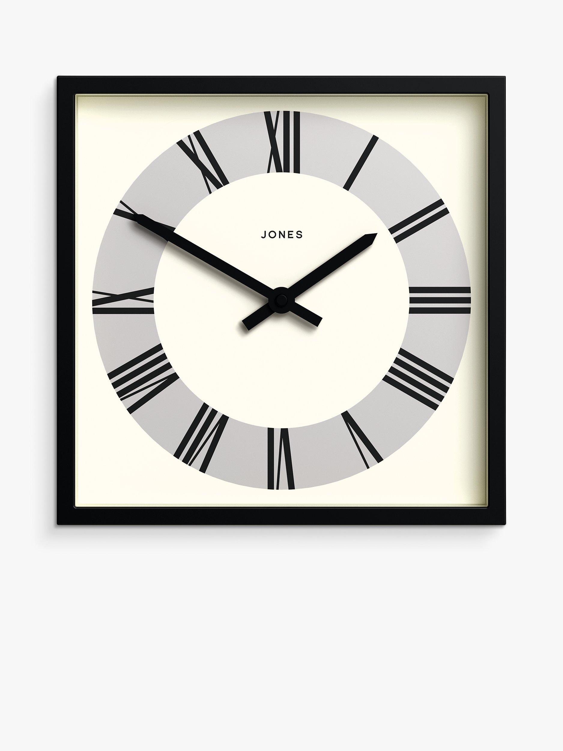 Jones Clocks Box Square Roman Numeral Analogue Wall Clock, 25cm, Black