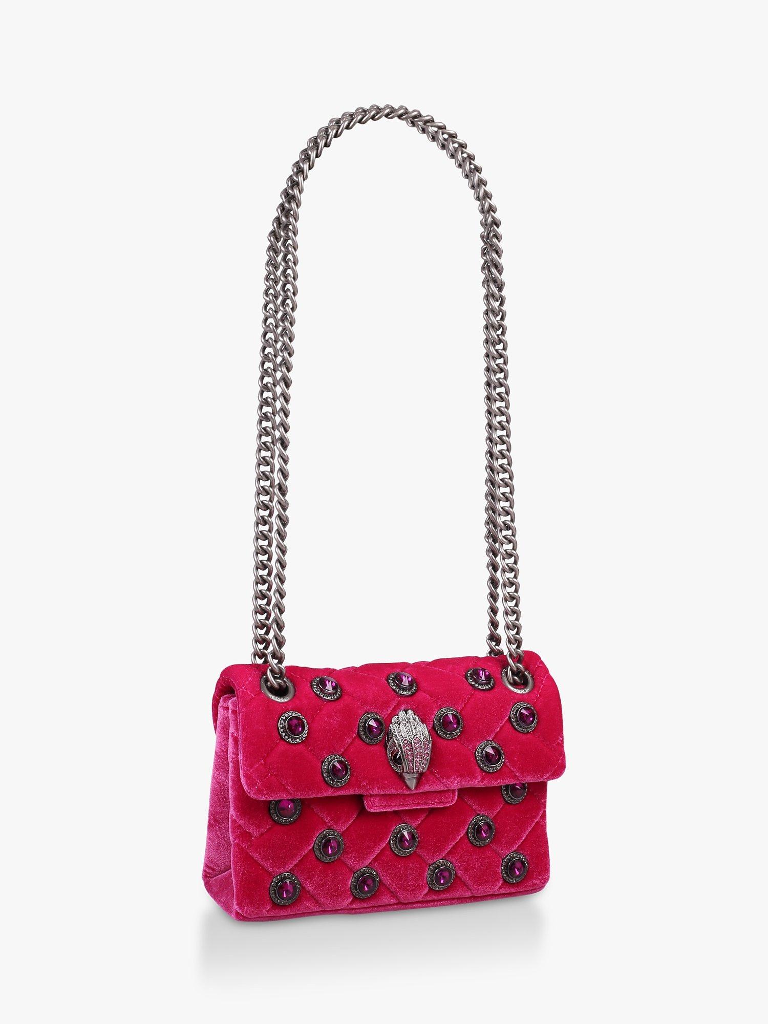 Product image 3 of 4, which shows Kurt Geiger London Kensington Gem Embellished Velvet Mini Bag, Fuchsia Pink