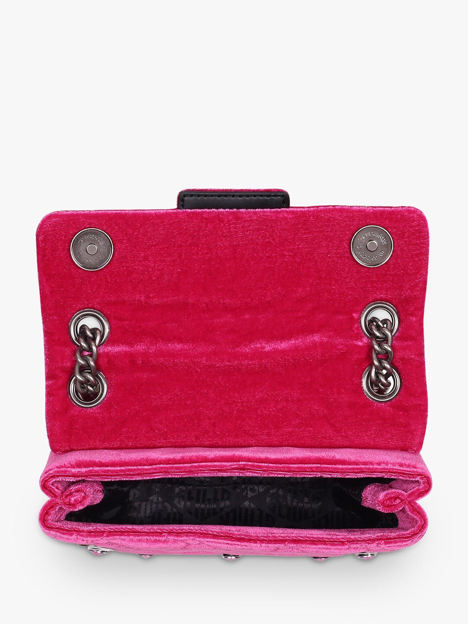 Product image 2 of 4, which shows Kurt Geiger London Kensington Gem Embellished Velvet Mini Bag, Fuchsia Pink