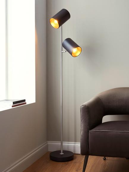 John Lewis ANYDAY Metal Double Arm Floor Lamp - view 2, Black/Brushed Chrome