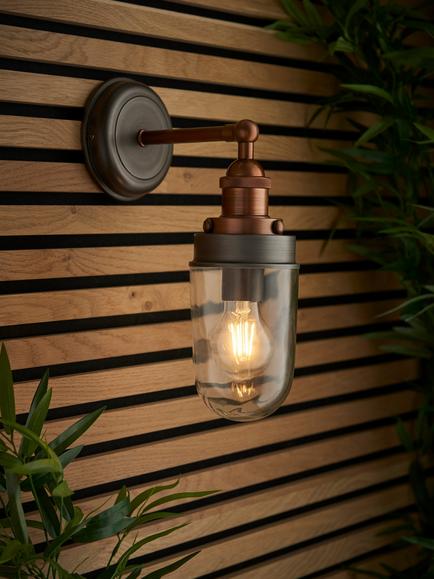 John Lewis Baldwin Slim Outdoor Wall Light, Pewter/Copper, Pewter/Copper