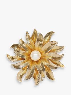 Eclectica Pre-Loved Faux Pearl Gold Plated Flower Burst Brooch, Dated Circa 1980s, Gold, Gold