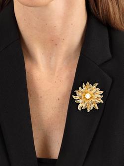 Eclectica Pre-Loved Faux Pearl Gold Plated Flower Burst Brooch, Dated Circa 1980s, Gold - view 2, Gold