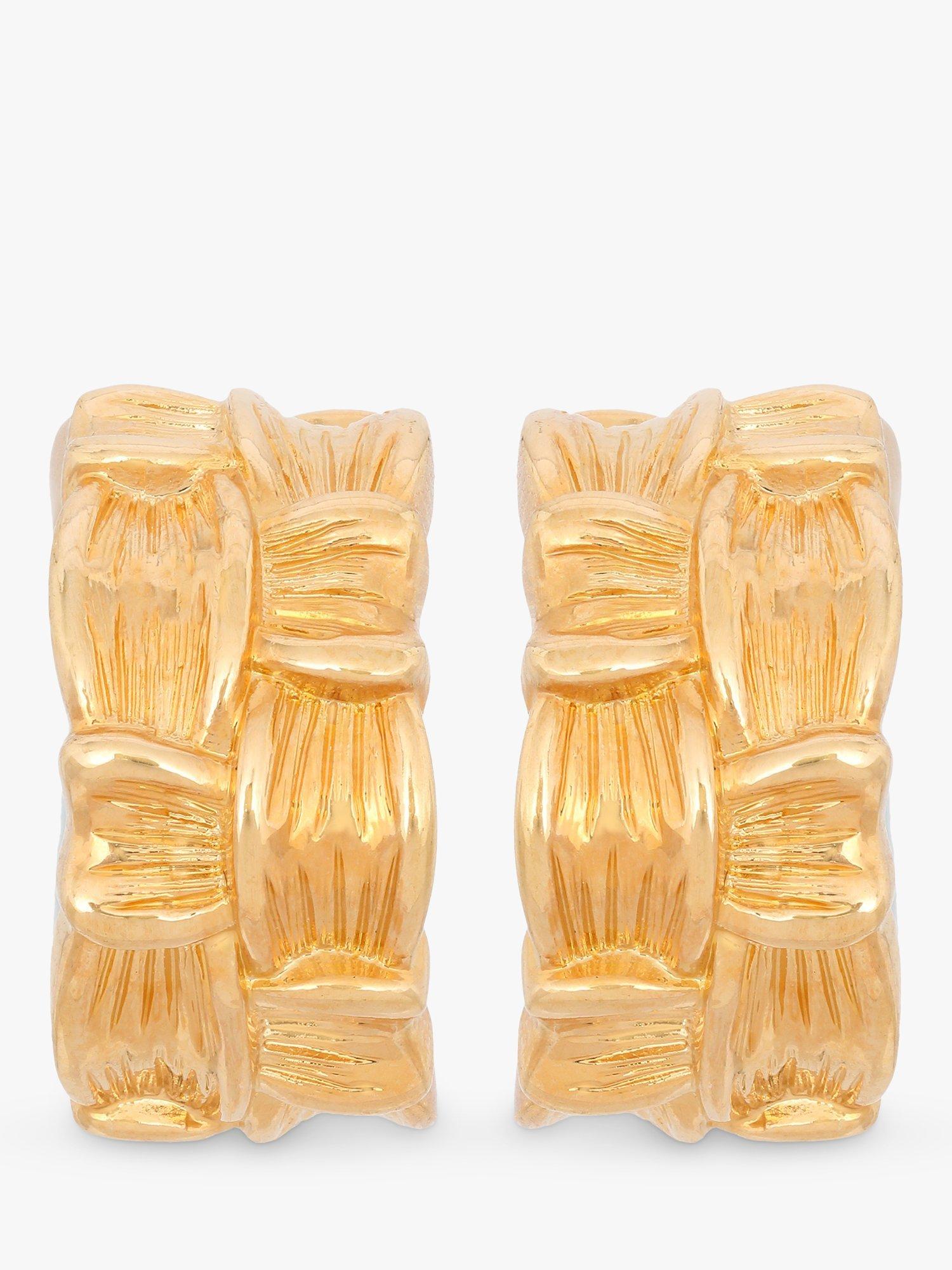 Product image 1 of 2, which shows Eclectica Pre-Loved 22ct Gold Plated Woven Textured Half Hoop Clip-on Earrings, Dated Circa 1990s, Gold