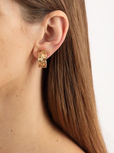 Eclectica Pre-Loved 22ct Gold Plated Woven Textured Half Hoop Clip-on Earrings, Dated Circa 1990s, Gold - view 2, Gold
