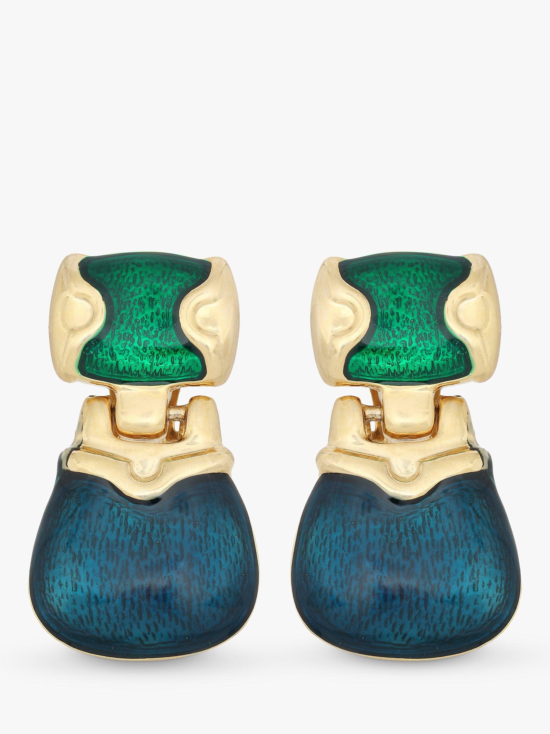 Product image 1 of 2, which shows Eclectica Pre-Loved Gold Plated Enamel Clip-On Drop Earrings, Dated Circa 1980s, Gold/Multi