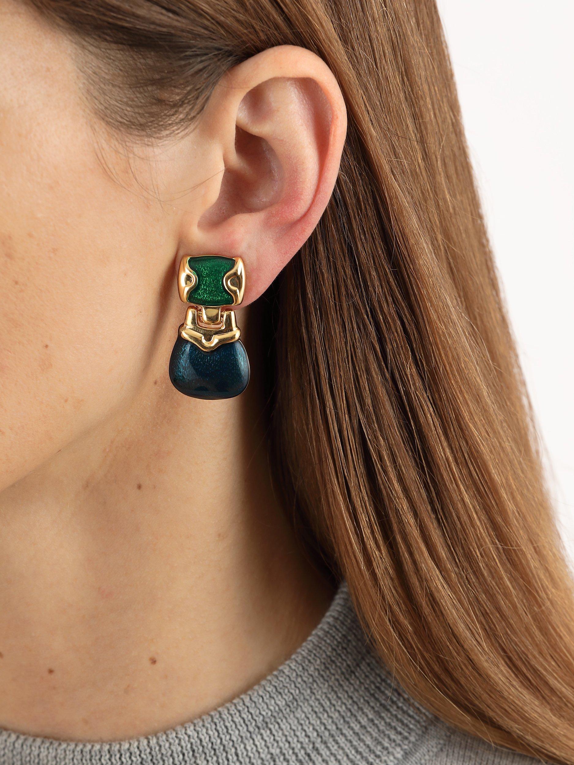 Product image 2 of 2, which shows Eclectica Pre-Loved Gold Plated Enamel Clip-On Drop Earrings, Dated Circa 1980s, Gold/Multi