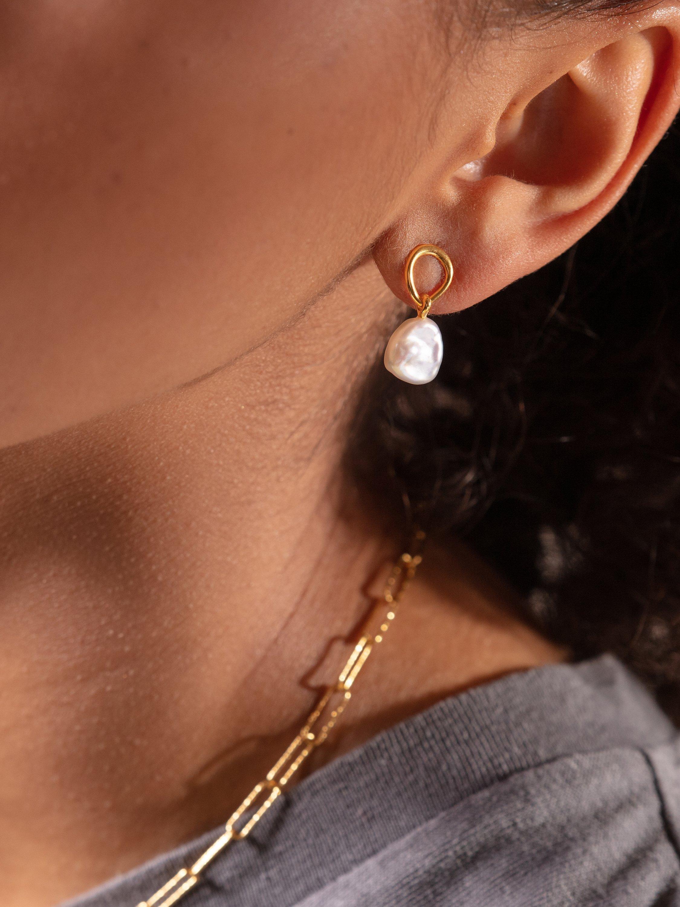 Product image 3 of 4, which shows Monica Vinader Nura Keshi Pearl Open Circle Drop Earrings, Gold