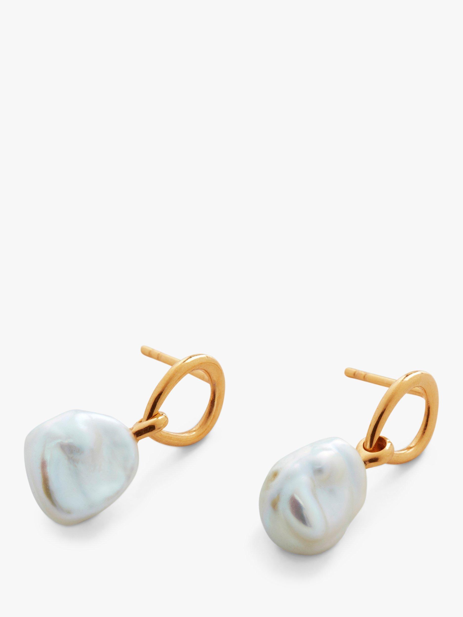 Product image 2 of 4, which shows Monica Vinader Nura Keshi Pearl Open Circle Drop Earrings, Gold