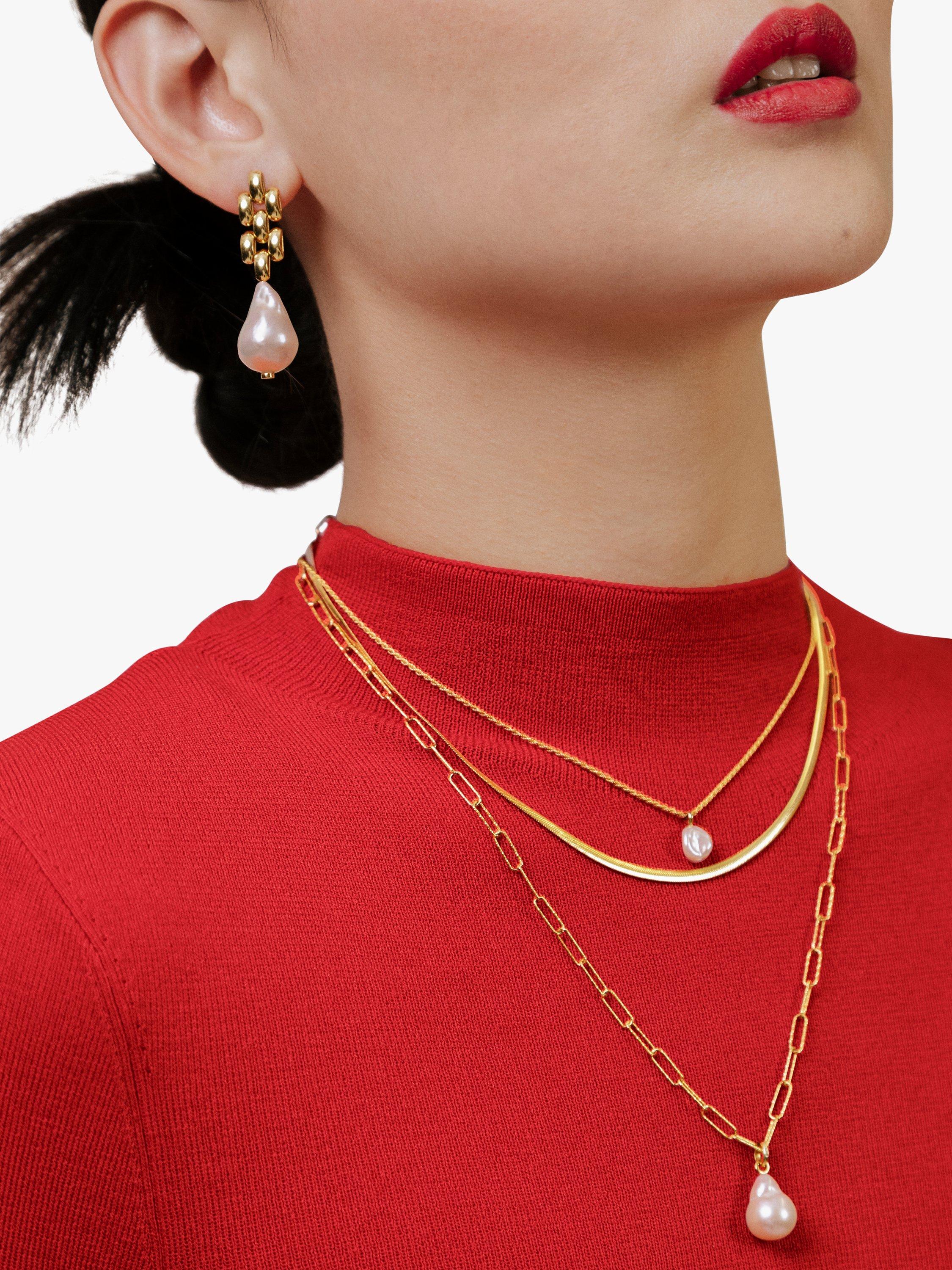 Product image 4 of 4, which shows Monica Vinader Nura Tiny Keshi Pearl Chain Necklace, Gold