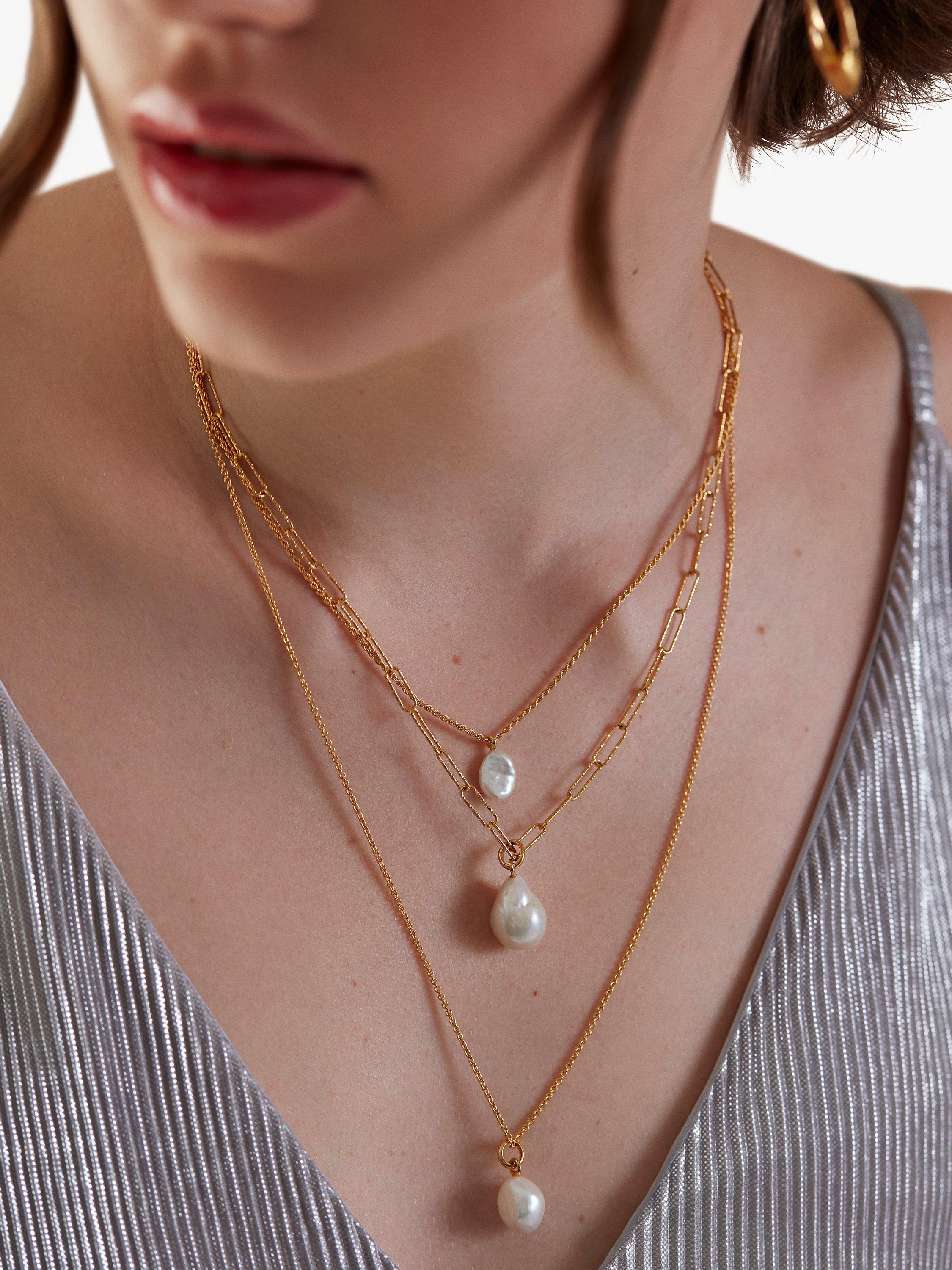 Product image 2 of 4, which shows Monica Vinader Nura Tiny Keshi Pearl Chain Necklace, Gold