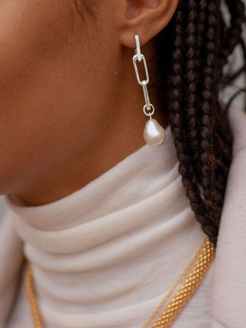 Product image 2 of 6, which shows Monica Vinader Nura Baroque Pearl Charm, Silver/White