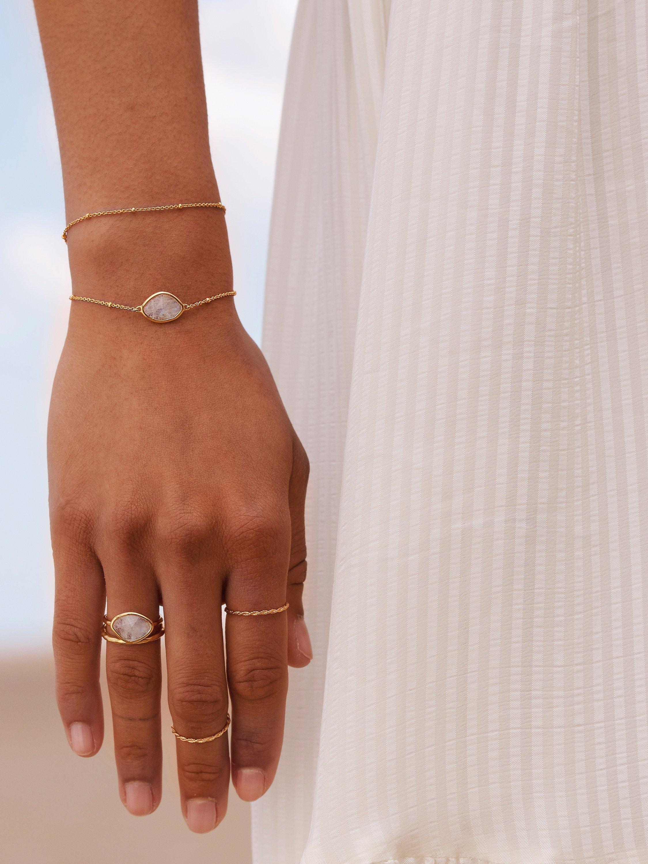 Product image 2 of 5, which shows Monica Vinader Petal Moonstone Beaded Chain Bracelet, Gold