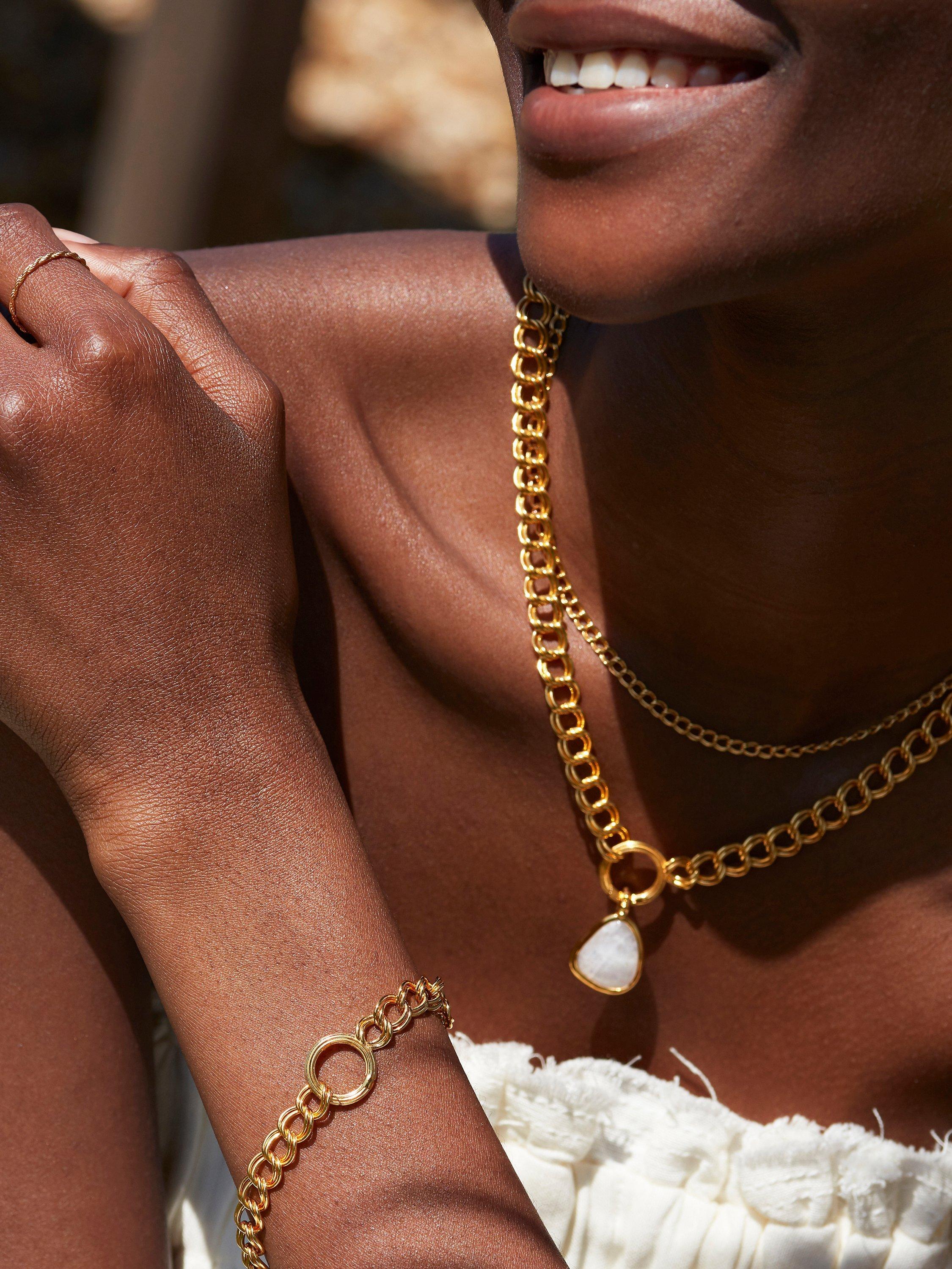 Product image 2 of 5, which shows Monica Vinader Deia Gemstone Charm, Gold/Moonstone