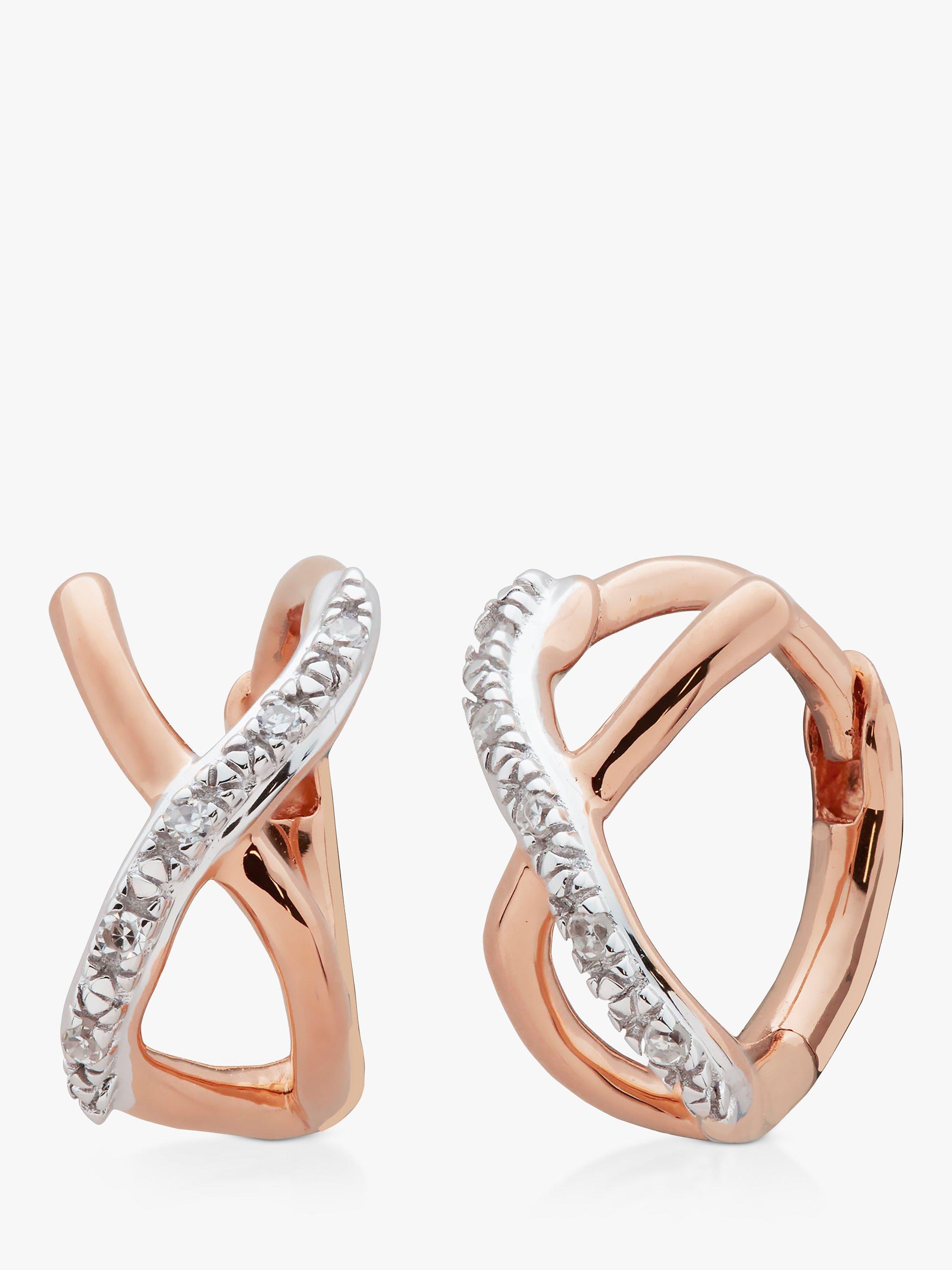 Monica Vinader Riva Crossover Diamond Huggie Hoop Earrings, Rose Gold