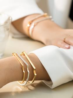 Monica Vinader Signature Skinny Diamond Bangle - view 2, Gold