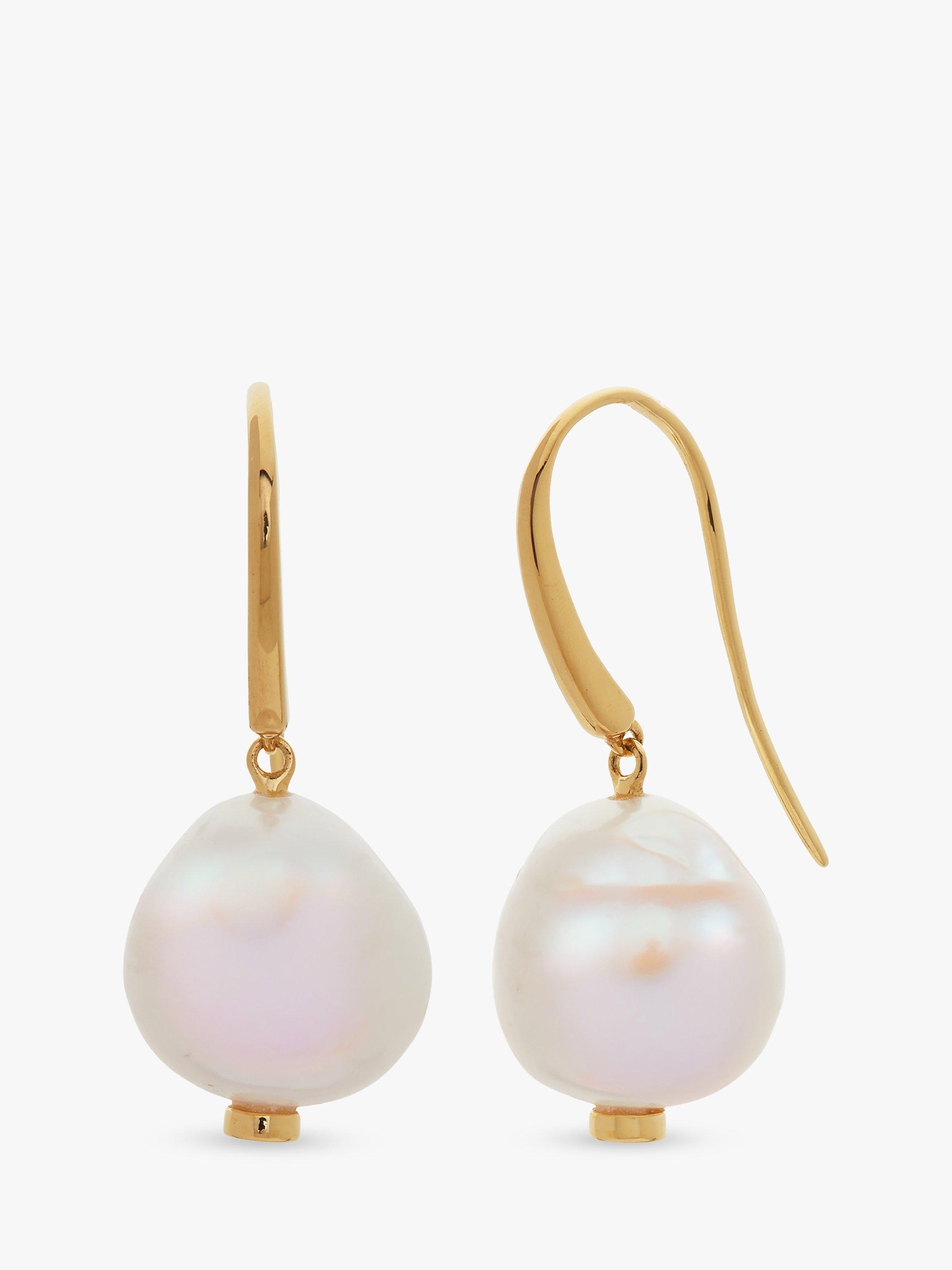 Product image 1 of 3, which shows Monica Vinader Nura Keshi Pearl Drop Hook Earrings, Gold
