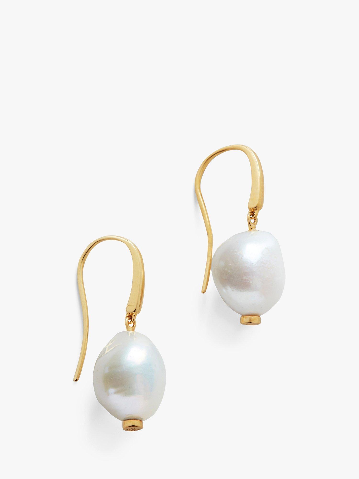 Product image 2 of 3, which shows Monica Vinader Nura Keshi Pearl Drop Hook Earrings, Gold