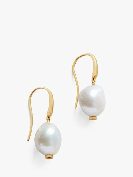 Monica Vinader Nura Keshi Pearl Drop Hook Earrings - view 2, Gold