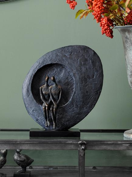 Libra Interiors Abstract Couple Sculpture, H33cm, Antique Bronze/Grey - view 2, Antique Bronze/Grey
