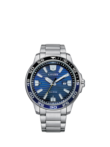 Citizen AW1525-81L Men's Sport Date Bracelet Strap Watch, Silver/Blue, Silver/Blue