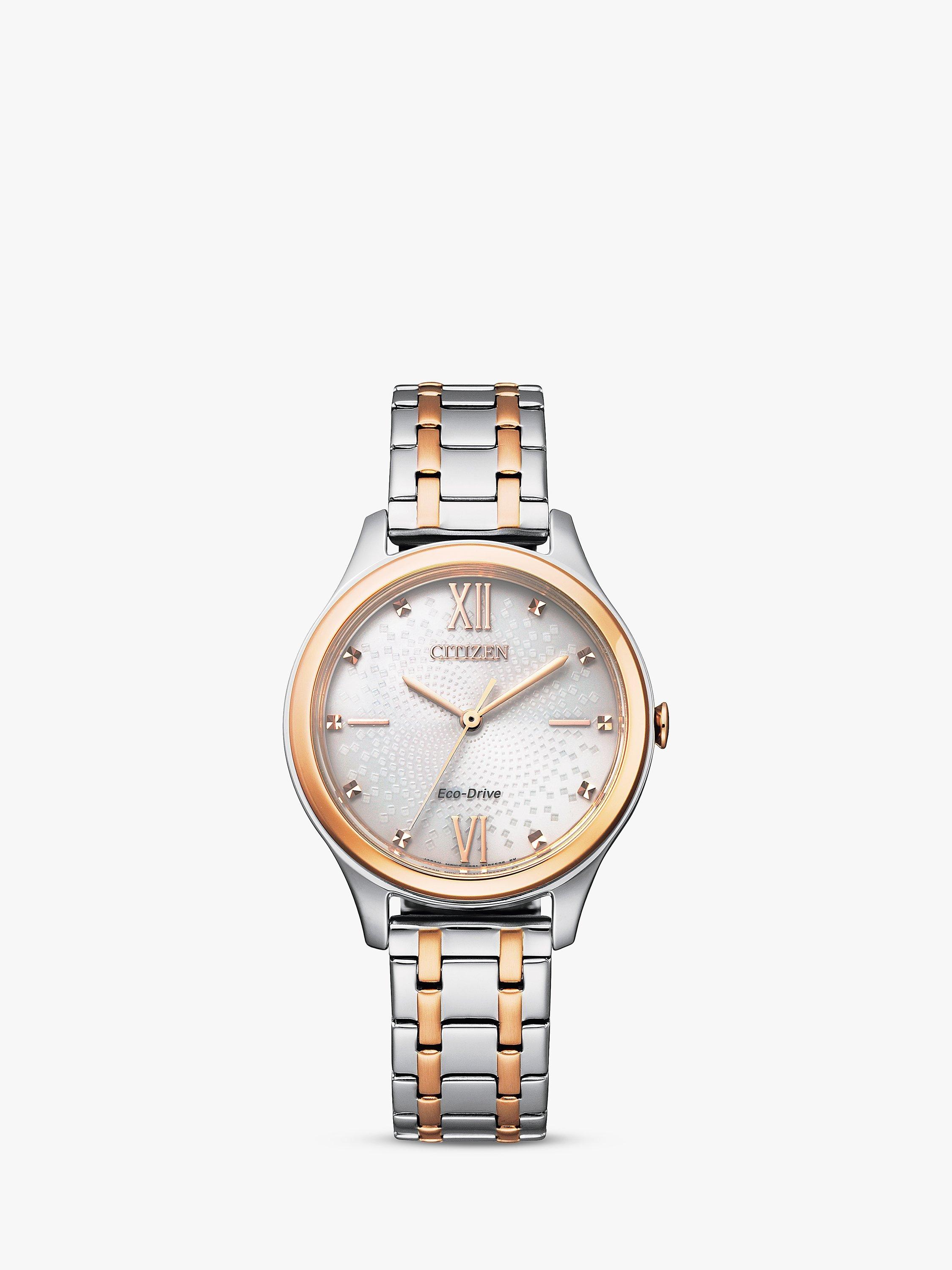 Product image 1 of 4, which shows Citizen EM0506-77A Women's Eco-Drive Two-Tone Bracelet Strap Watch, Silver/Gold