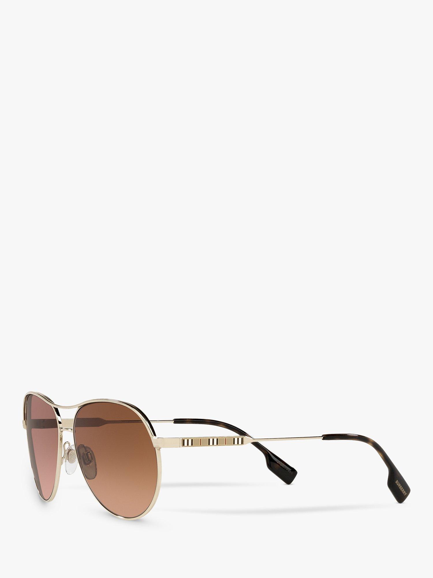 Product image 2 of 11, which shows Burberry BE3122 Women's Aviator Sunglasses, Light Gold