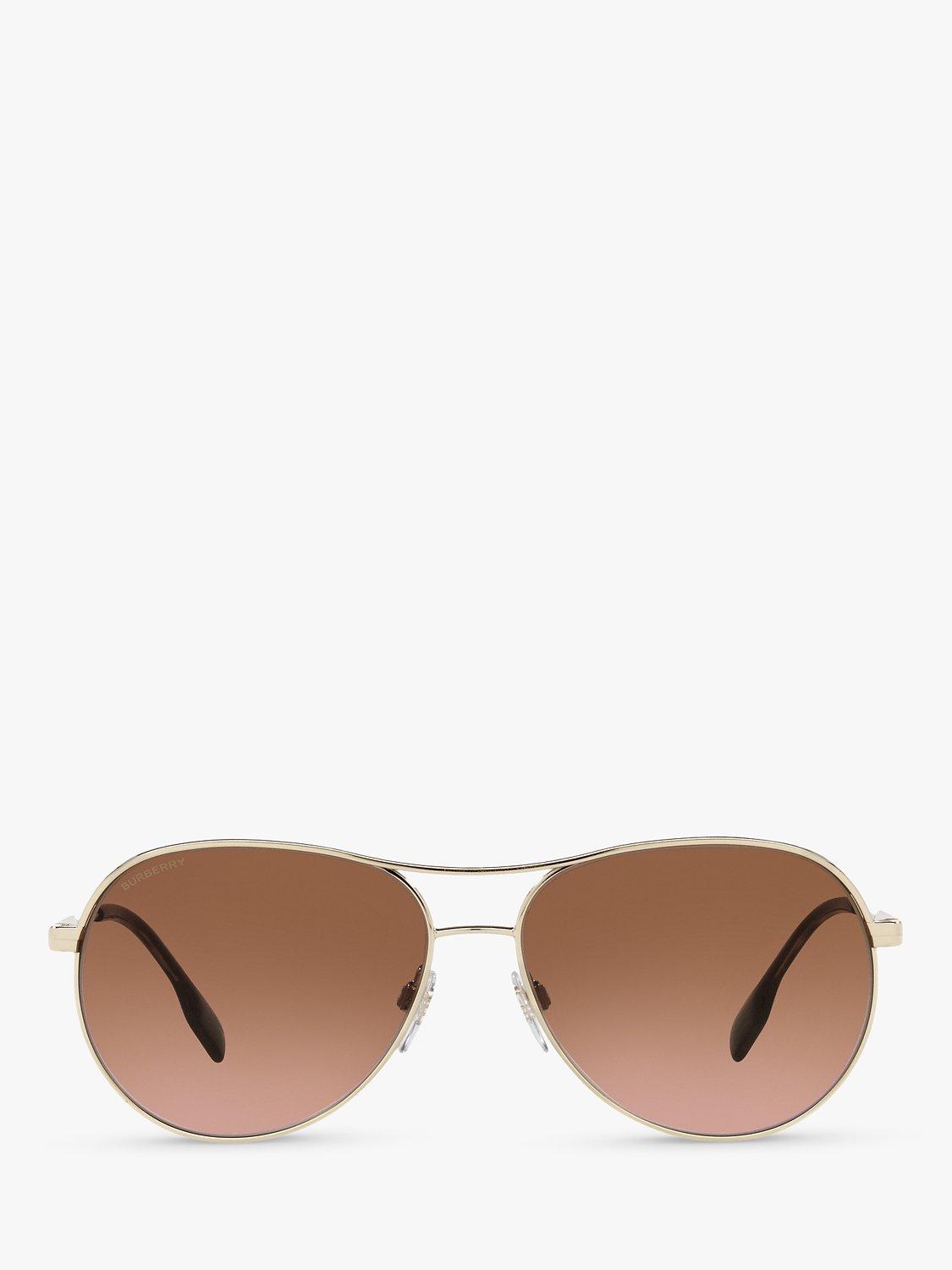 Product image 3 of 11, which shows Burberry BE3122 Women's Aviator Sunglasses, Light Gold