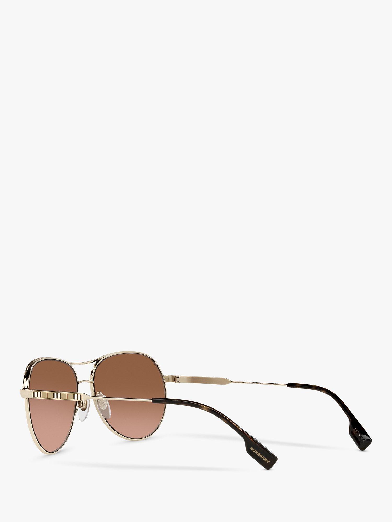Product image 5 of 11, which shows Burberry BE3122 Women's Aviator Sunglasses, Light Gold