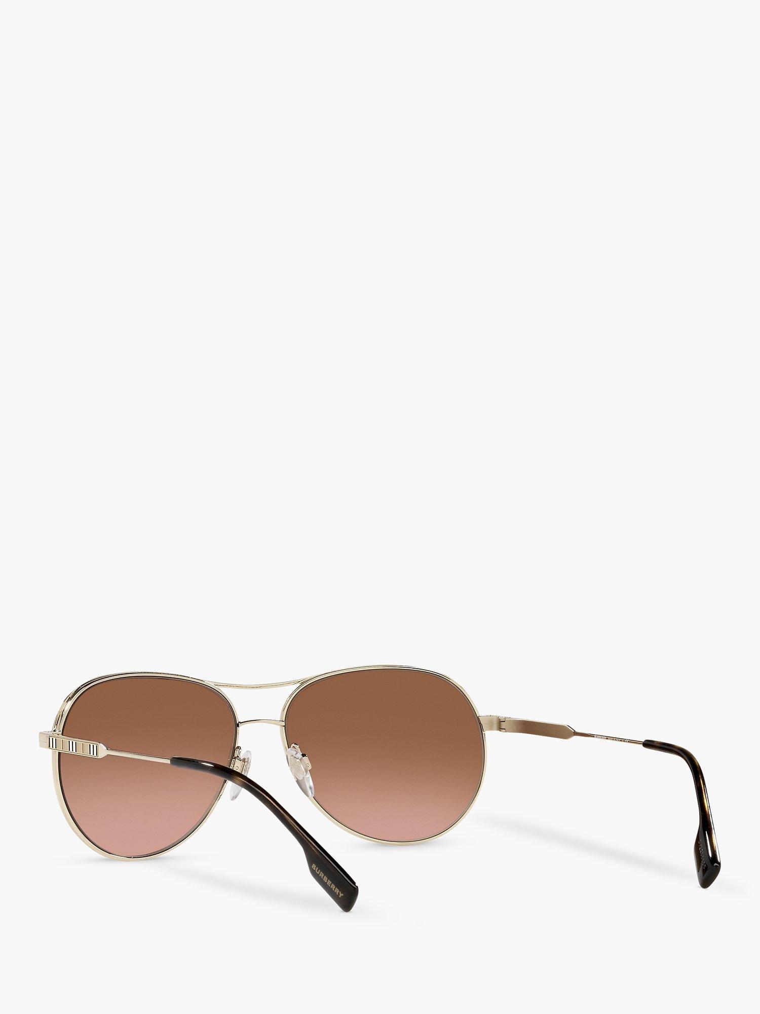 Product image 6 of 11, which shows Burberry BE3122 Women's Aviator Sunglasses, Light Gold