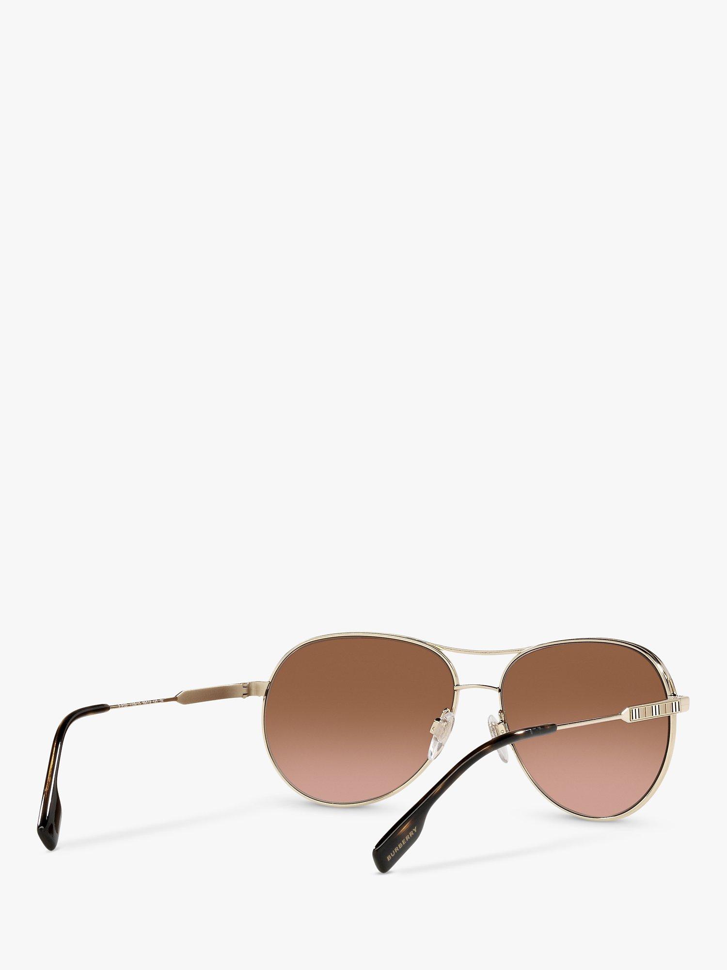 Product image 8 of 11, which shows Burberry BE3122 Women's Aviator Sunglasses, Light Gold