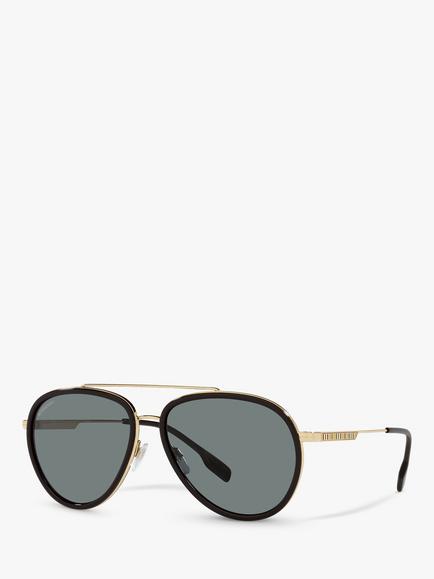 Burberry BE3125 Men's Oliver Polarised Aviator Sunglasses, Gold/Grey, Gold