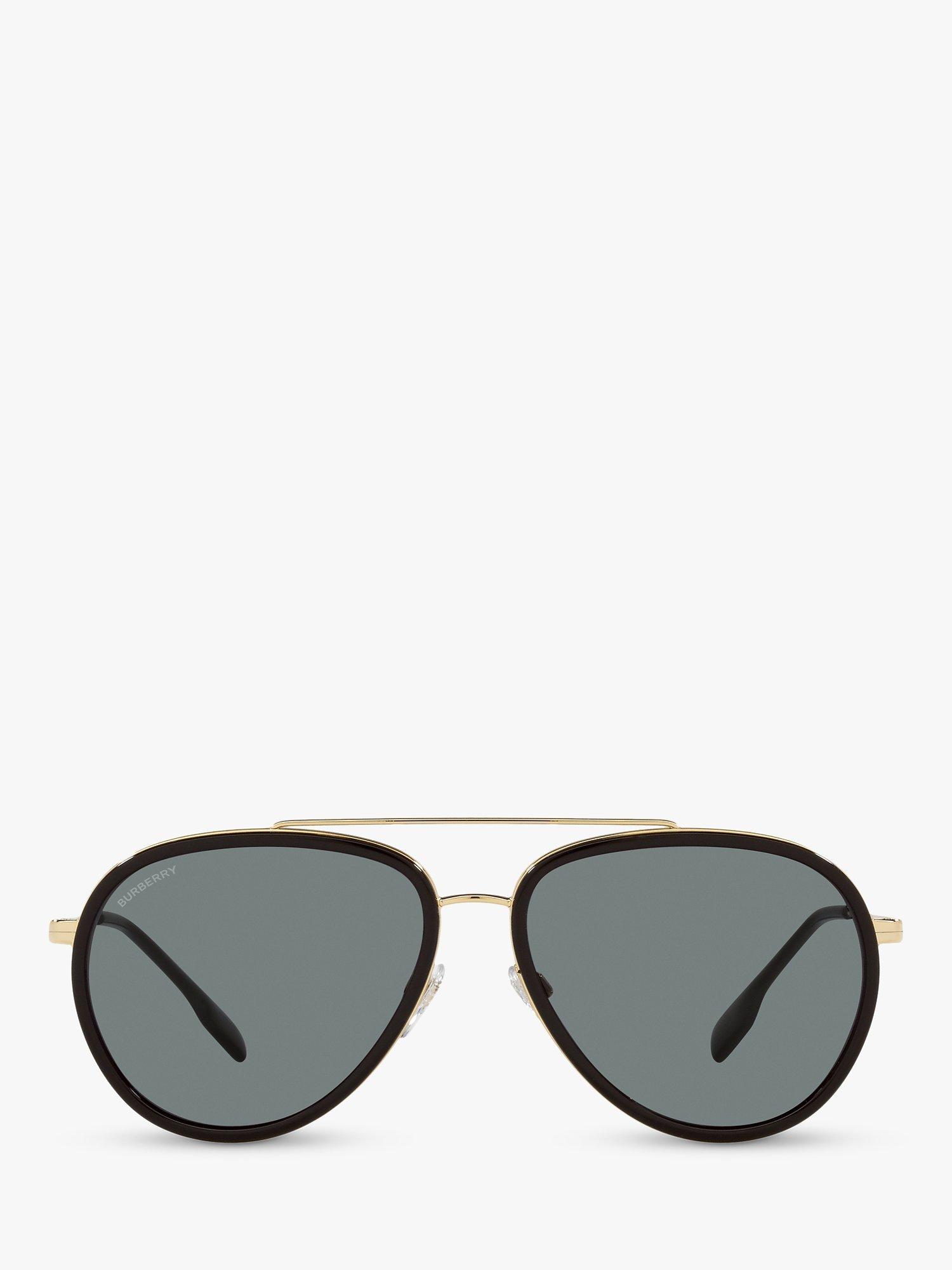 Product image 2 of 4, which shows Burberry BE3125 Men's Oliver Polarised Aviator Sunglasses, Gold/Grey