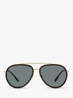 Burberry BE3125 Men's Oliver Polarised Aviator Sunglasses, Gold/Grey - view 2, Gold