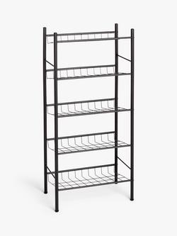 John Lewis 5 Tier Slim Shoe Rack, Black, Black