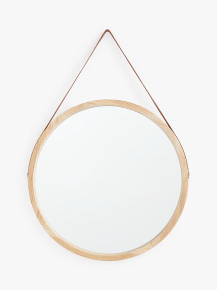 John Lewis Wood Frame Round Hanging Wall Mirror, 55cm, Natural, Natural