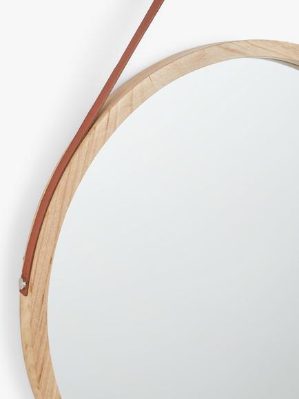 John Lewis Wood Frame Round Hanging Wall Mirror, 55cm, Natural - view 2, Natural