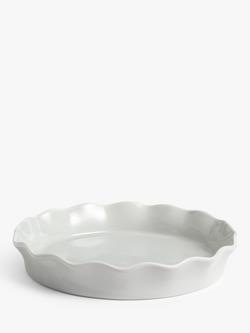 John Lewis Leckford Farm Ceramic Pie Dish, 27.6cm,  Light Grey, White