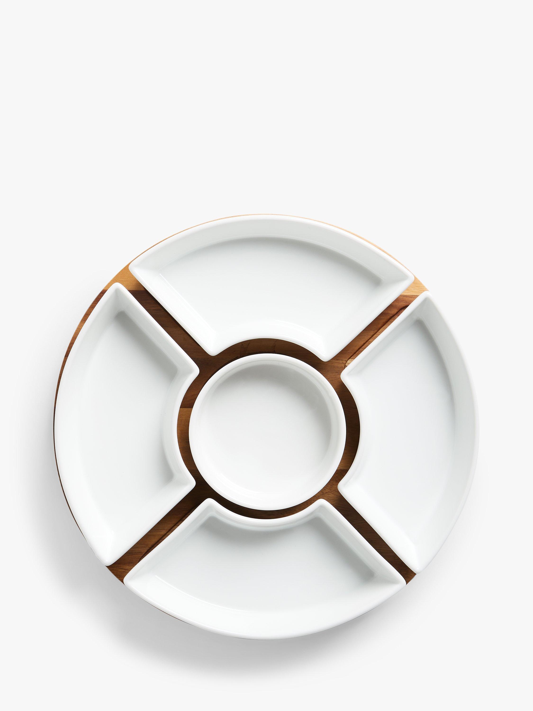 John Lewis Porcelain & Acacia Wood Lazy Susan, 30.5cm, Natural/White