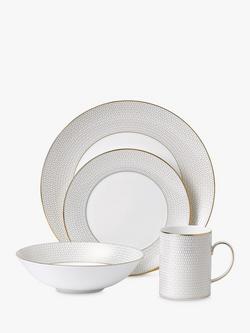 Wedgwood Gio Gold Bone China Dinnerware Set, 4 Piece, White/Gold, White/Gold
