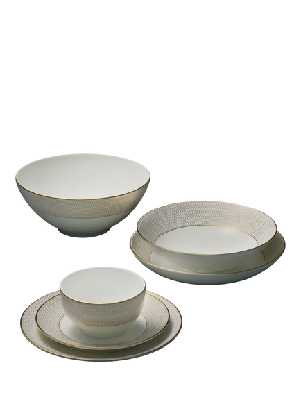 Wedgwood Gio Gold Bone China Dinnerware Set, 4 Piece, White/Gold, White/Gold