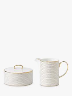 Wedgwood Gio Gold Bone China Cream Jug & Sugar Bowl Set, White/Gold, White/Gold