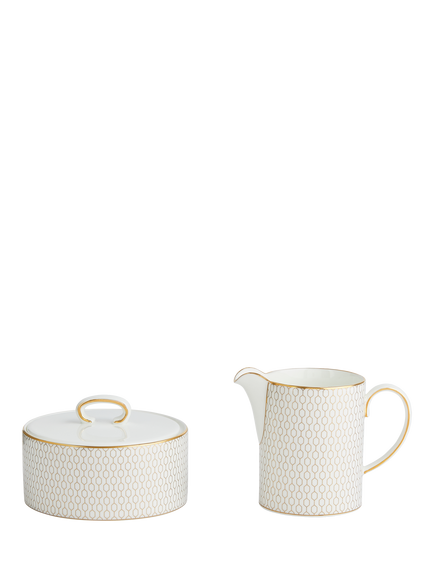 Wedgwood Gio Gold Bone China Cream Jug & Sugar Bowl Set, White/Gold, White/Gold