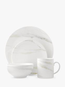 Vera Wang for Wedgwood Venato Imperial Bona China Dinnerware Set, 4 Piece, White, White