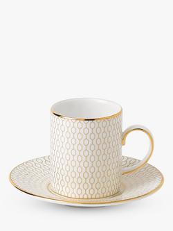 Wedgwood Gio Gold Bone China Espresso Coffee Cup & Saucer, 80ml, White/Gold, White/Gold