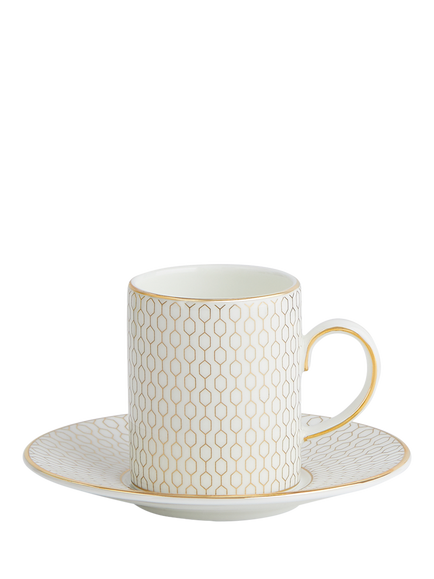 Wedgwood Gio Gold Bone China Espresso Coffee Cup & Saucer, 80ml, White/Gold, White/Gold