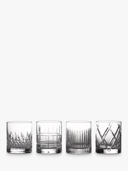 Waterford Crystal Cut Glass Short Stories Mixed Double Old Fashioned Tumbler, Set of 4, Clear, Clear