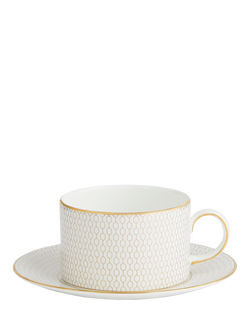 Wedgwood Gio Gold Bone China Tea Cup & Saucer, 235ml, White/Gold, White/Gold